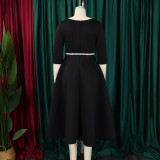 Autumn Winter Solid Color Elegant A-Line Chic Evening Dress