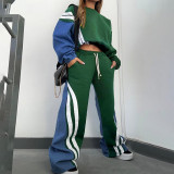 Women Contrast Stripe Patchwork Loose Wide Leg Pants