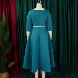 Autumn Winter Solid Color Elegant A-Line Chic Evening Dress