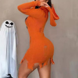 Women's Autumn Winter Solid Color Hooded Halloween Fashion Tight Fitting Dress