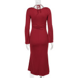 Autumn Halter Neck Long-Sleeved Slim Bodycon Dress