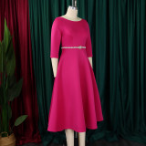 Autumn Winter Solid Color Elegant A-Line Chic Evening Dress