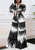 Women's Printed Lace-Up Long Sleeve Top High Waist Wide Leg Pants Casual Two Piece Set Women's Printed Lace-Up Long Sleeve Top High Waist Wide Leg Pants Casual Two Piece Set