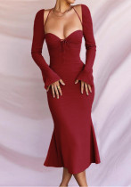 Autumn Halter Neck Long-Sleeved Slim Bodycon Dress Autumn Halter Neck Long-Sleeved Slim Bodycon Dress