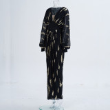 Women long sleeve V-neck sexy sequin Formal Party Maxi evening dress