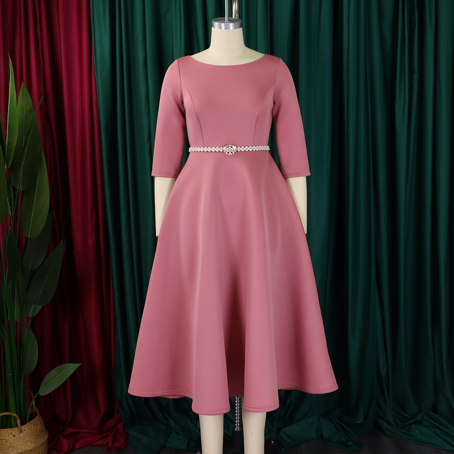 Autumn Winter Solid Color Elegant A-Line Chic Evening Dress