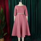 Autumn Winter Solid Color Elegant A-Line Chic Evening Dress