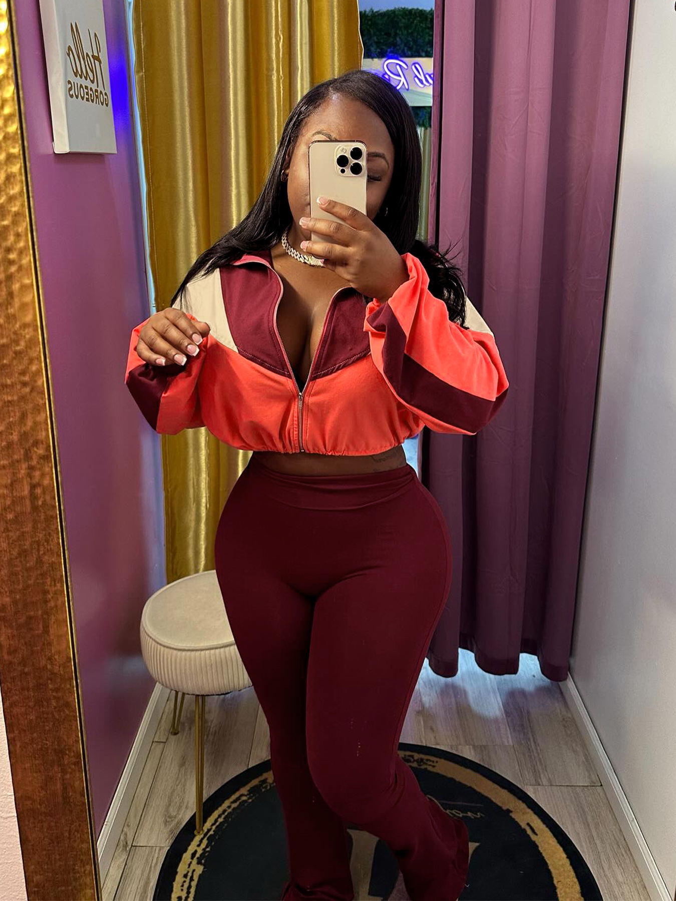 Sports Casual Women's Color Matching Crop High Waist Micro Bell Two-Piece Pants Set