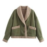 Autumn Winter Women's Woolen Coat Turndown Collar Loose Fur Fleece Jacket