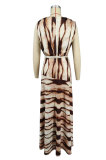 Women's Printed V-Neck Sleeveless Slit Long Dress