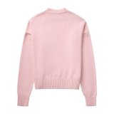 Women Loose-Cut Winter Pink Round Neck Casual Sweater