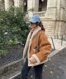 Autumn Winter Women's Woolen Coat Turndown Collar Loose Fur Fleece Jacket