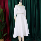 Autumn Winter Solid Color Elegant A-Line Chic Evening Dress