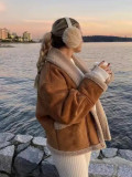 Autumn Winter Women's Woolen Coat Turndown Collar Loose Fur Fleece Jacket