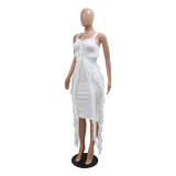 Sexy Strap Ruffled Solid Color Women's Fashion Slim Long Dress
