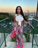 Women Pink Camouflage Street Bell Bottom Pants