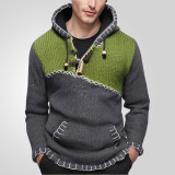 Men's Fashion Long-Sleeved Contrast Color Knitting Shirt Casual Hooded Pullover Sweater
