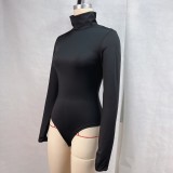 Women Sexy High Neck Long Sleeve Stretch Fitness Bodysuit