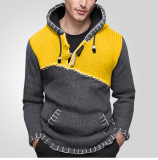 Men's Fashion Long-Sleeved Contrast Color Knitting Shirt Casual Hooded Pullover Sweater