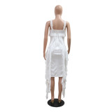 Sexy Strap Ruffled Solid Color Women's Fashion Slim Long Dress