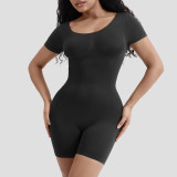 Women's Body Fitted Slim Waist Short Sleeve Slimming Jumpsuit Seamless Jumpsuit