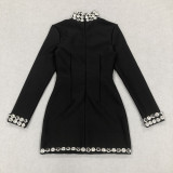 Sexy Fashion Slim Long Sleeve Bandage Beaded Women's Short Dress
