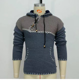 Men's Fashion Long-Sleeved Contrast Color Knitting Shirt Casual Hooded Pullover Sweater