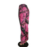 Women Pink Camouflage Street Bell Bottom Pants
