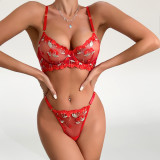 Sexy See-Through Gather Embroidery Two-Piece Lingerie Set