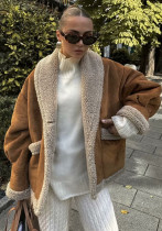 Autumn Winter Women's Woolen Coat Turndown Collar Loose Fur Fleece Jacket Autumn Winter Women's Woolen Coat Turndown Collar Loose Fur Fleece Jacket