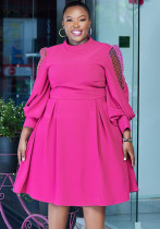 Autumn Polka Dot Mesh See-Through Lantern Sleeve Slim Waist Plus Size Dress Autumn Polka Dot Mesh See-Through Lantern Sleeve Slim Waist Plus Size Dress