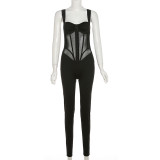 Spring Women's Fashion Strap Sexy See-Through Slim Fit Jumpsuit