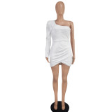 Women One-Shoulder Long Sleeve Dress Party Sexy Bodycon Dress
