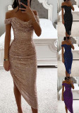 Spring Autumn Sequin Off Shoulder Fashion Party Women's Dress