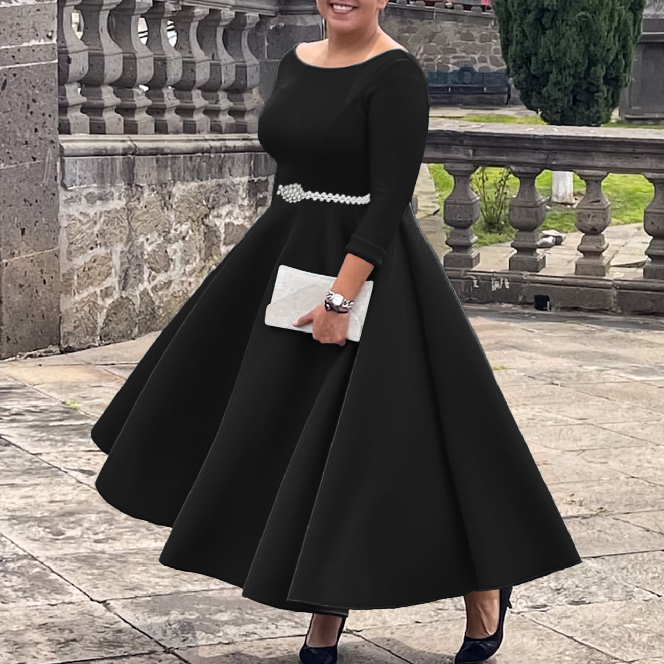 Autumn Winter Solid Color Elegant A-Line Chic Evening Dress