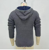 Men's Fashion Long-Sleeved Contrast Color Knitting Shirt Casual Hooded Pullover Sweater