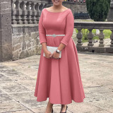 Autumn Winter Solid Color Elegant A-Line Chic Evening Dress