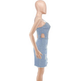 Plus Size Women's Spring Sexy Sleeveless Washed Denim Dress