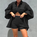 Spring Summer Women's Fashion Solid Color Linen Loose Turndown Collar Top Shirt