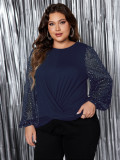 Plus Size Women puff sleeve Round Neck long sleeve shirt
