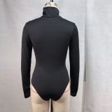 Women Sexy High Neck Long Sleeve Stretch Fitness Bodysuit