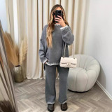 Autumn Winter Fashion Solid Color Sweater Pants Casual Loose Two-Piece Set