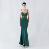 Sexy Fishbone Beaded Slim Waist Formal Party Evening Dress