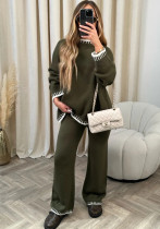 Autumn Winter Fashion Solid Color Sweater Pants Casual Loose Two-Piece Set Autumn Winter Fashion Solid Color Sweater Pants Casual Loose Two-Piece Set