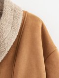 Autumn Winter Women's Woolen Coat Turndown Collar Loose Fur Fleece Jacket