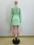 Autumn Fashion Split Sleeve Drawstring Slim Waist Casual Women's Dress