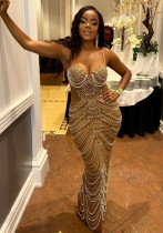 Sexy Strap Beaded Long Evening Dress