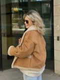 Autumn Winter Women's Woolen Coat Turndown Collar Loose Fur Fleece Jacket