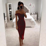Spring Autumn Sequin Off Shoulder Fashion Party Women's Dress