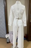 Autumn High-Neck Solid Color Crop Top Loose Wide-Leg Pants Two Piece Set